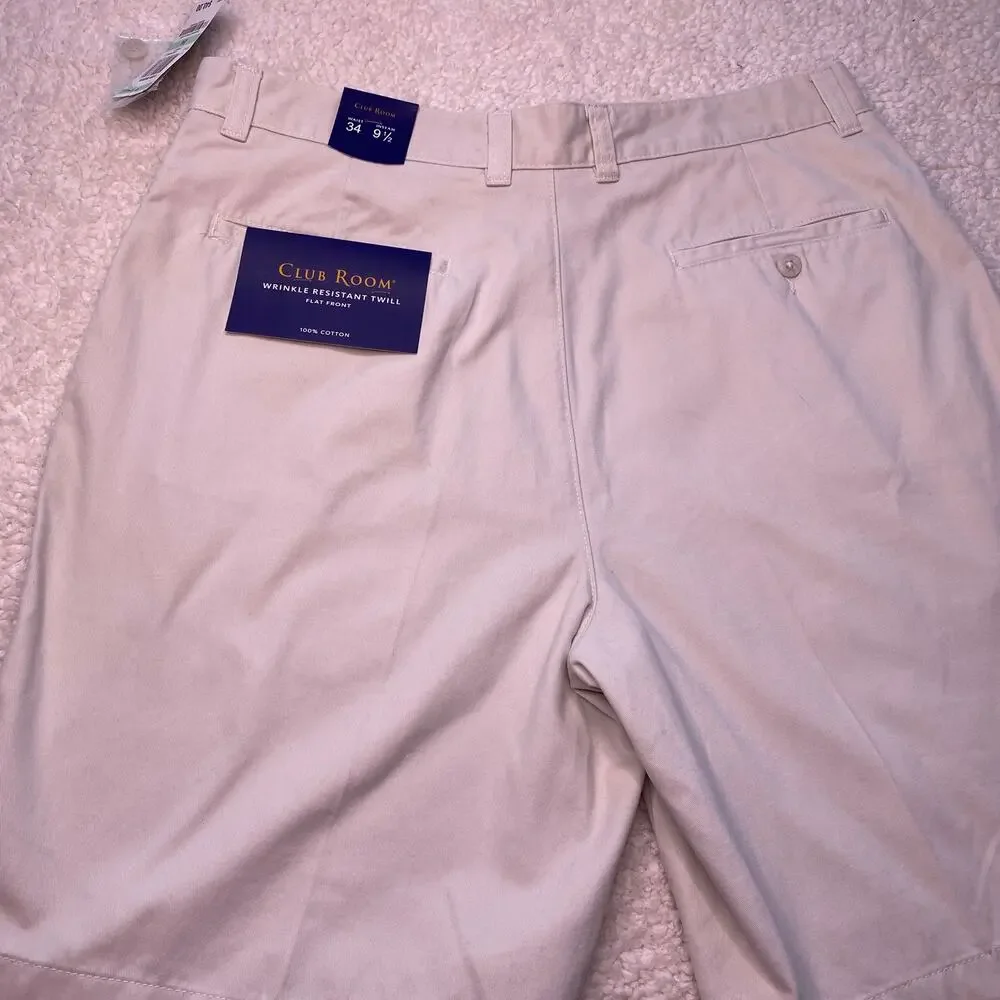 Club Room Flat Front Light Khaki Chino Short 34